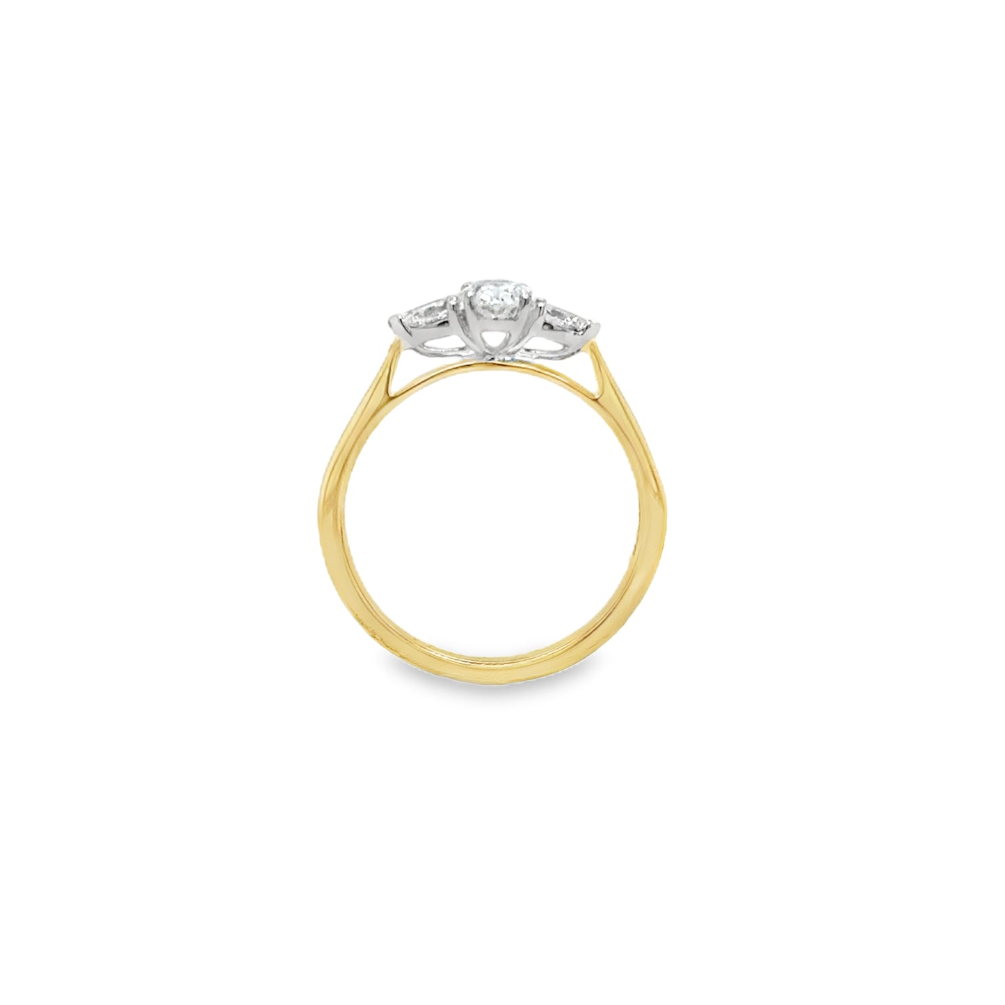 9ct Yellow Gold Oval and Pear Cut Three Stone Diamond Ring .70ct