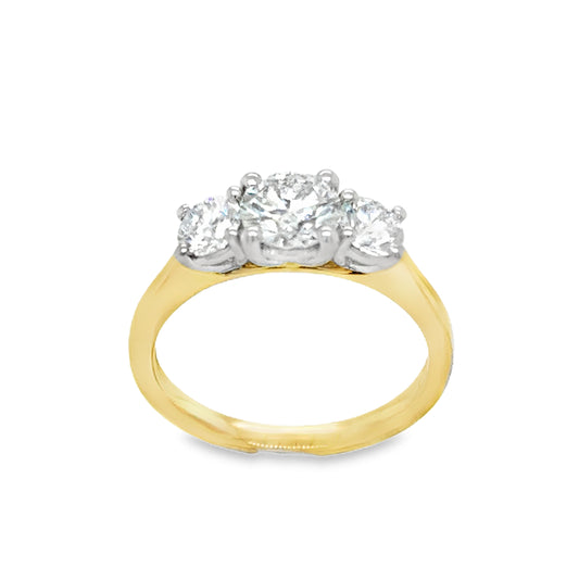18ct Yellow Gold Three Stone Round Brilliant Cultured Diamond Ring 1.49ct