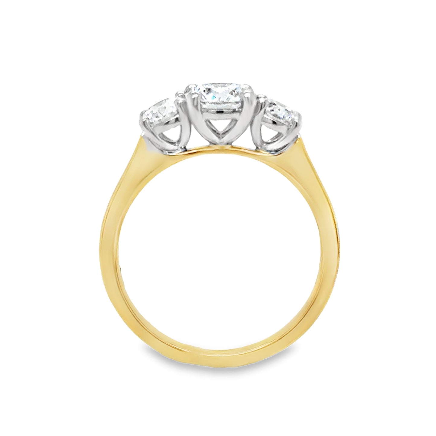 18ct Yellow Gold Three Stone Round Brilliant Cultured Diamond Ring 1.49ct