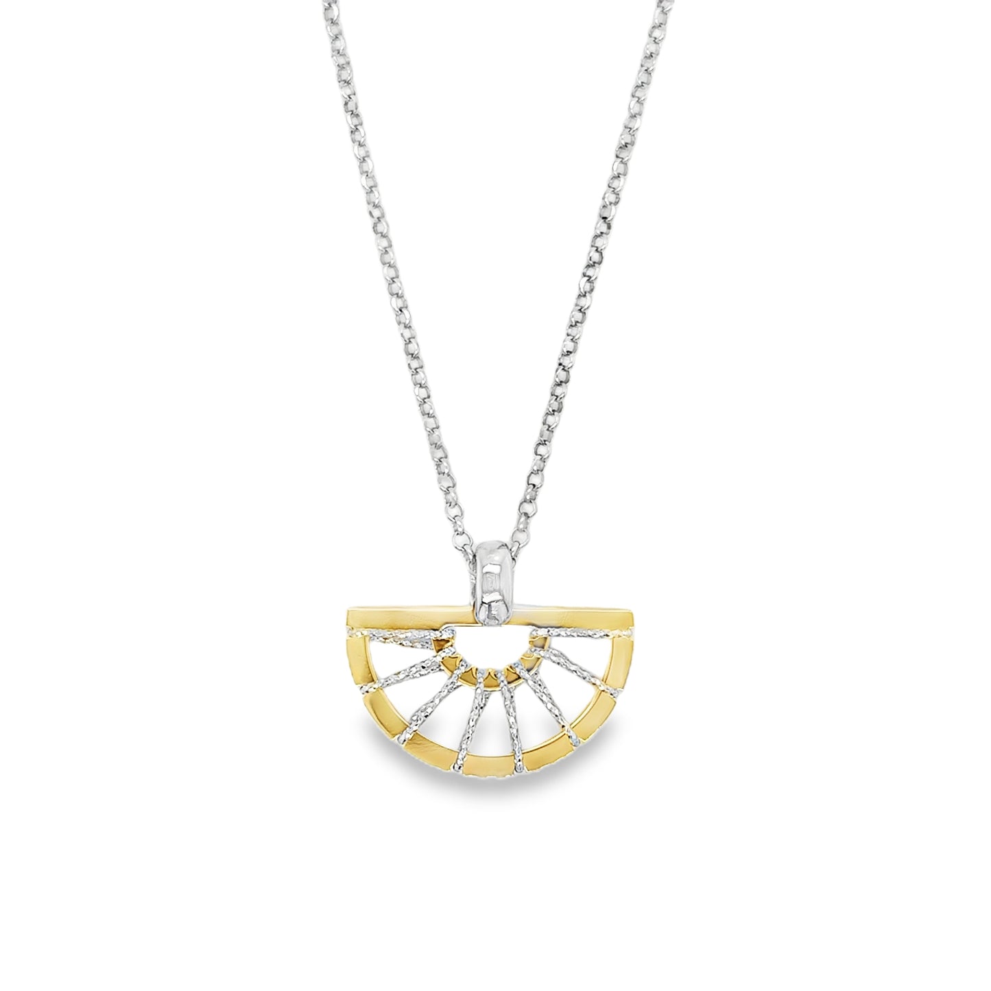 Sterling Silver and Gold Plated Open Diamond Cut Fan Pendant
