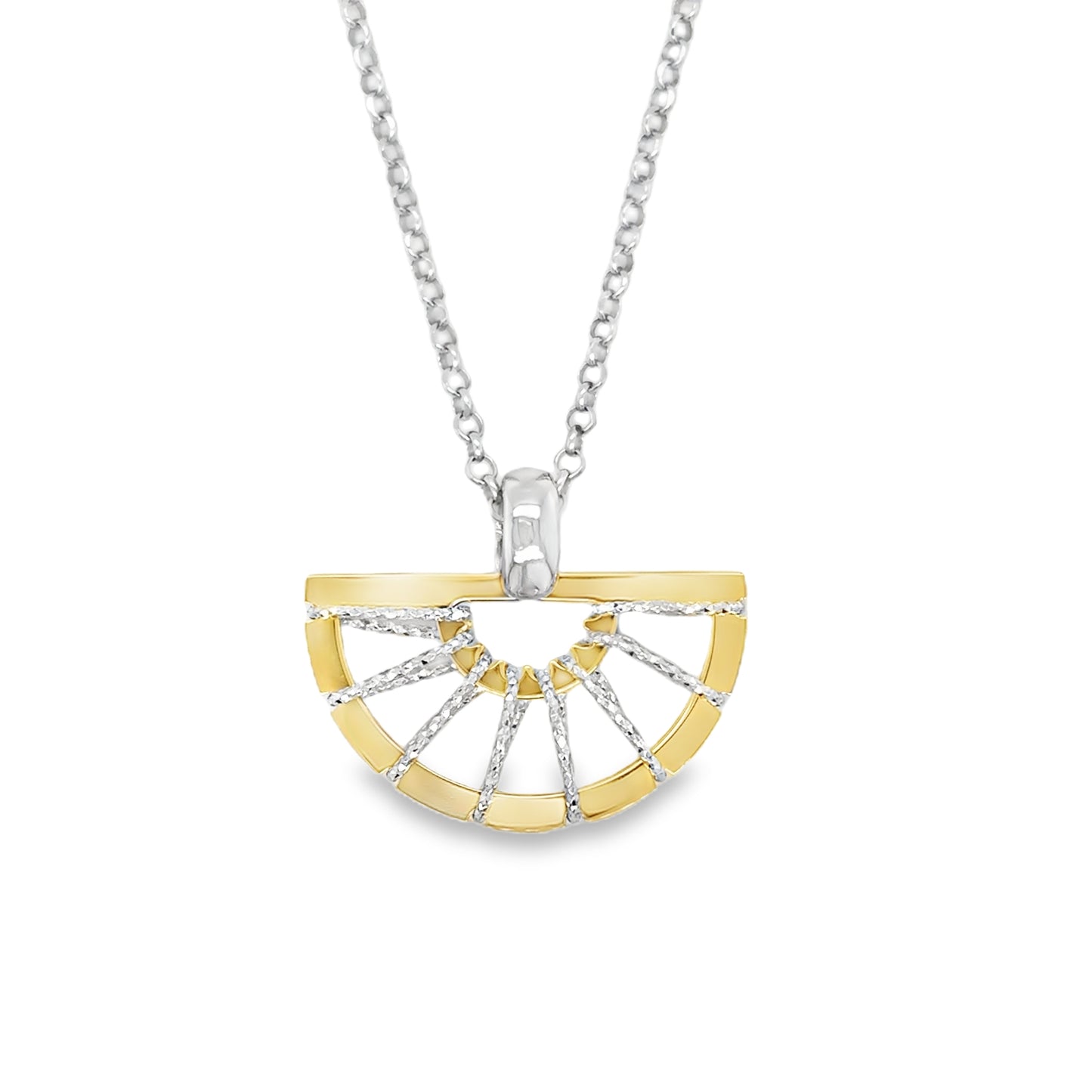 Sterling Silver and Gold Plated Open Diamond Cut Fan Pendant