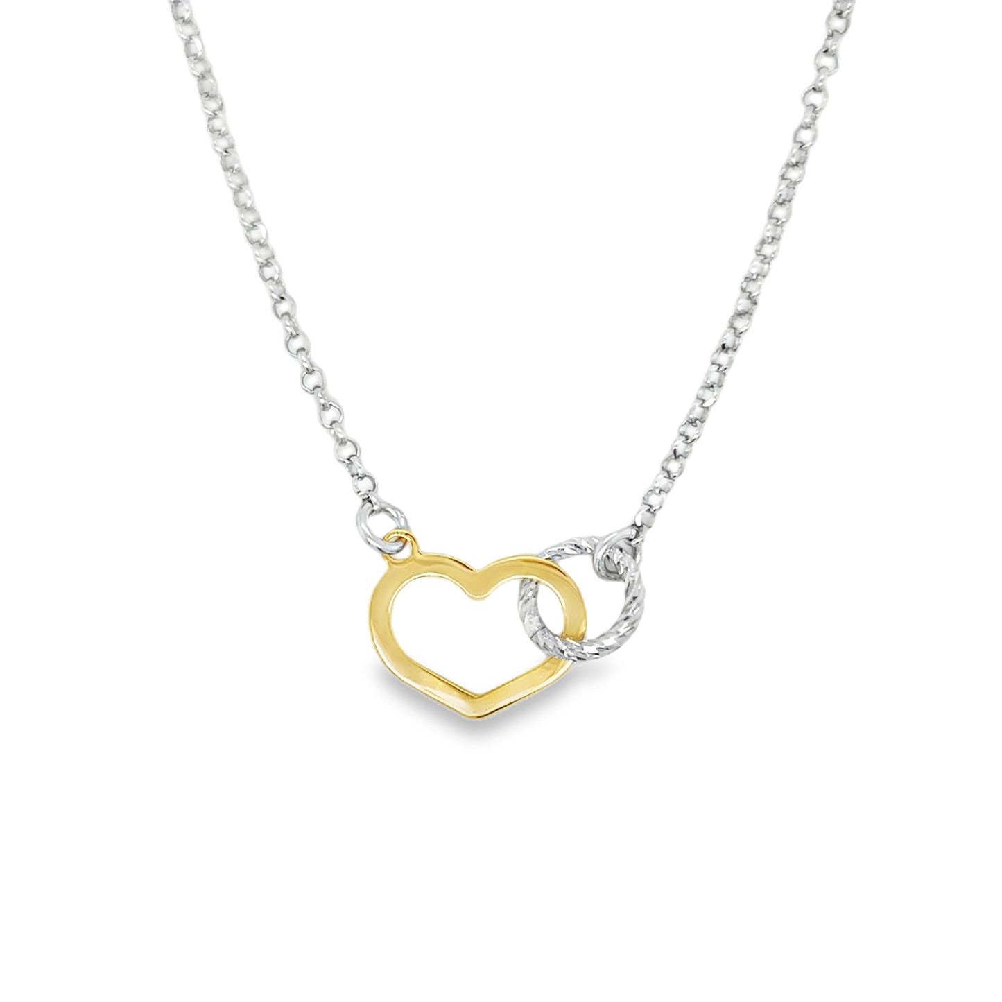 Sterling Silver and Gold Plated Heart and Circle 16' Necklet