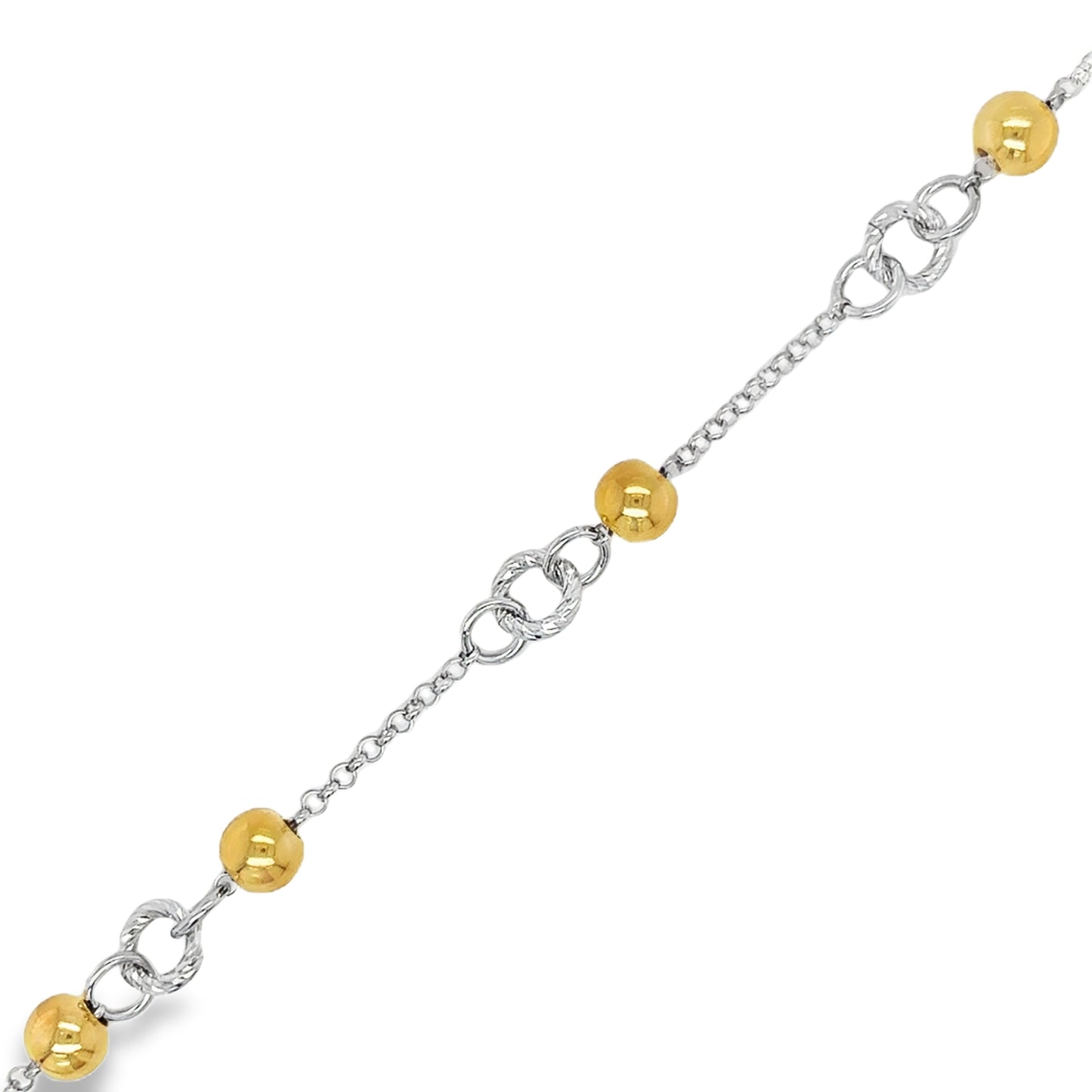 Sterling Silver and Gold Plated Diamond Cut Circle and Ball Bracelet