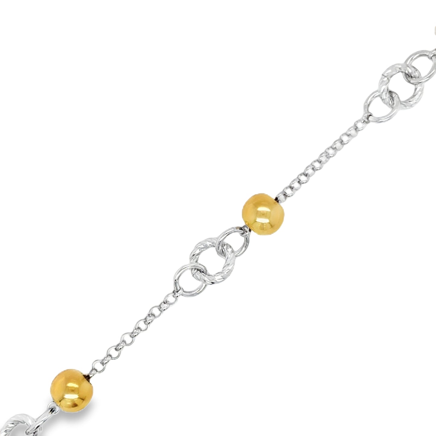 Sterling Silver and Gold Plated Diamond Cut Circle and Ball Bracelet