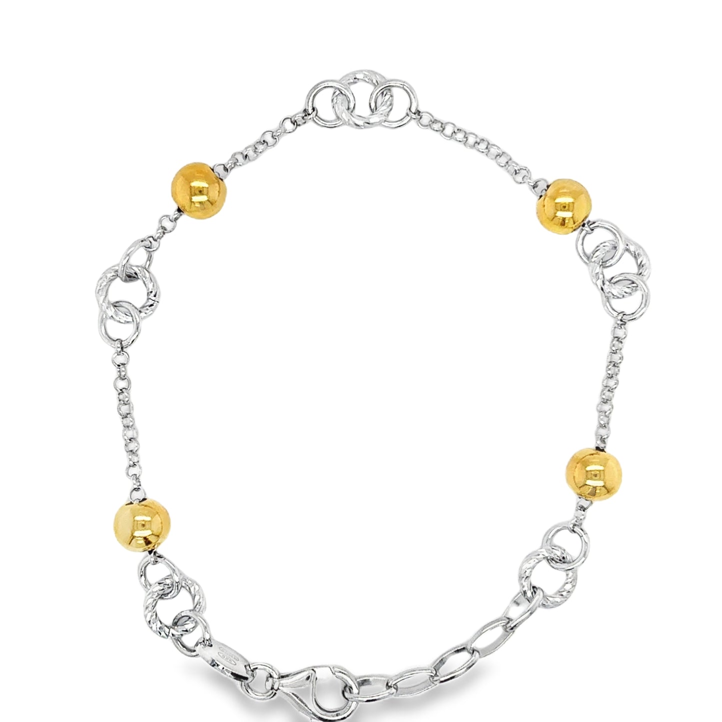 Sterling Silver and Gold Plated Diamond Cut Circle and Ball Bracelet
