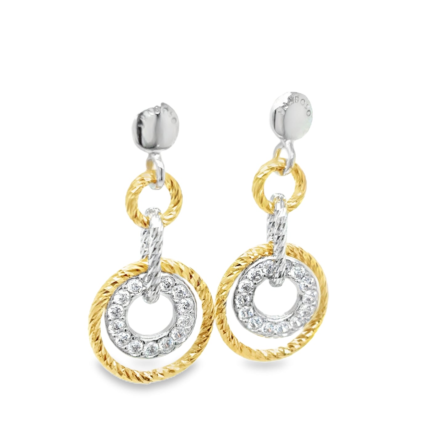 Sterling Silver and Gold Plated Diamond Cut and CZ Drop Earrings