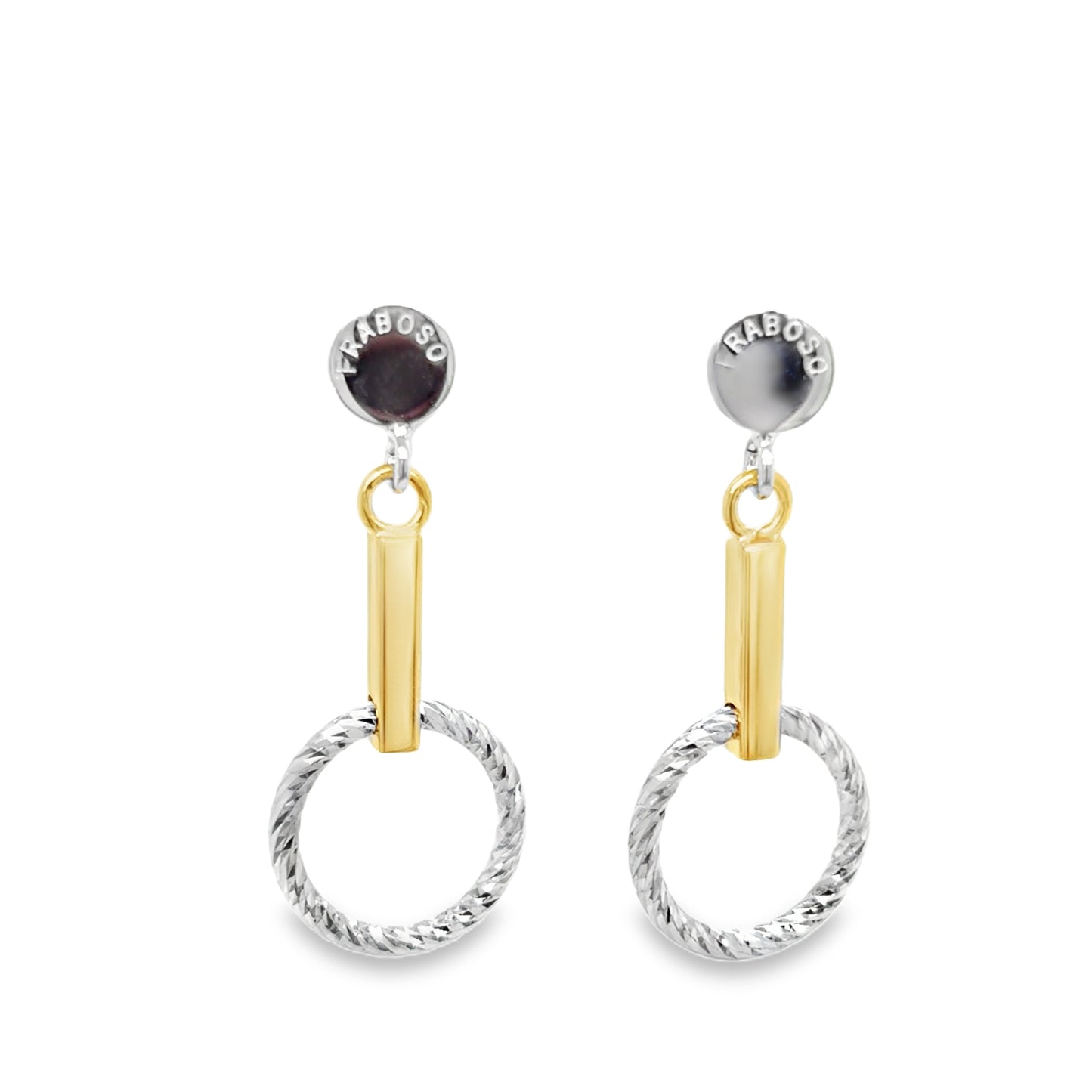 Sterling Silver and Gold Plated Diamond Cut Circle Bar Drop Earrings