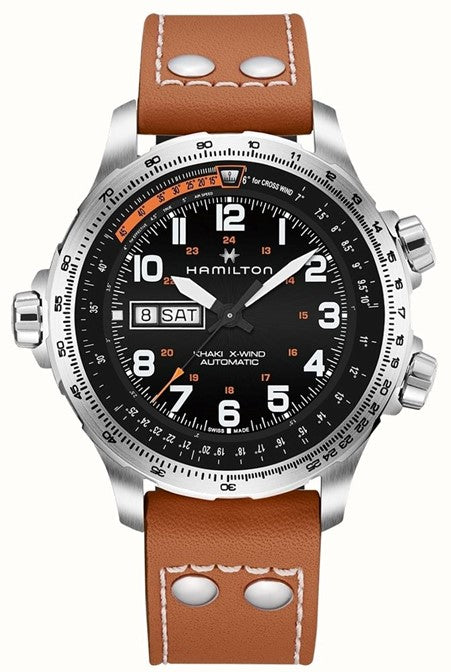 GSSB Hamilton Khaki Aviation X-Wind Black Dial Brown Strap
