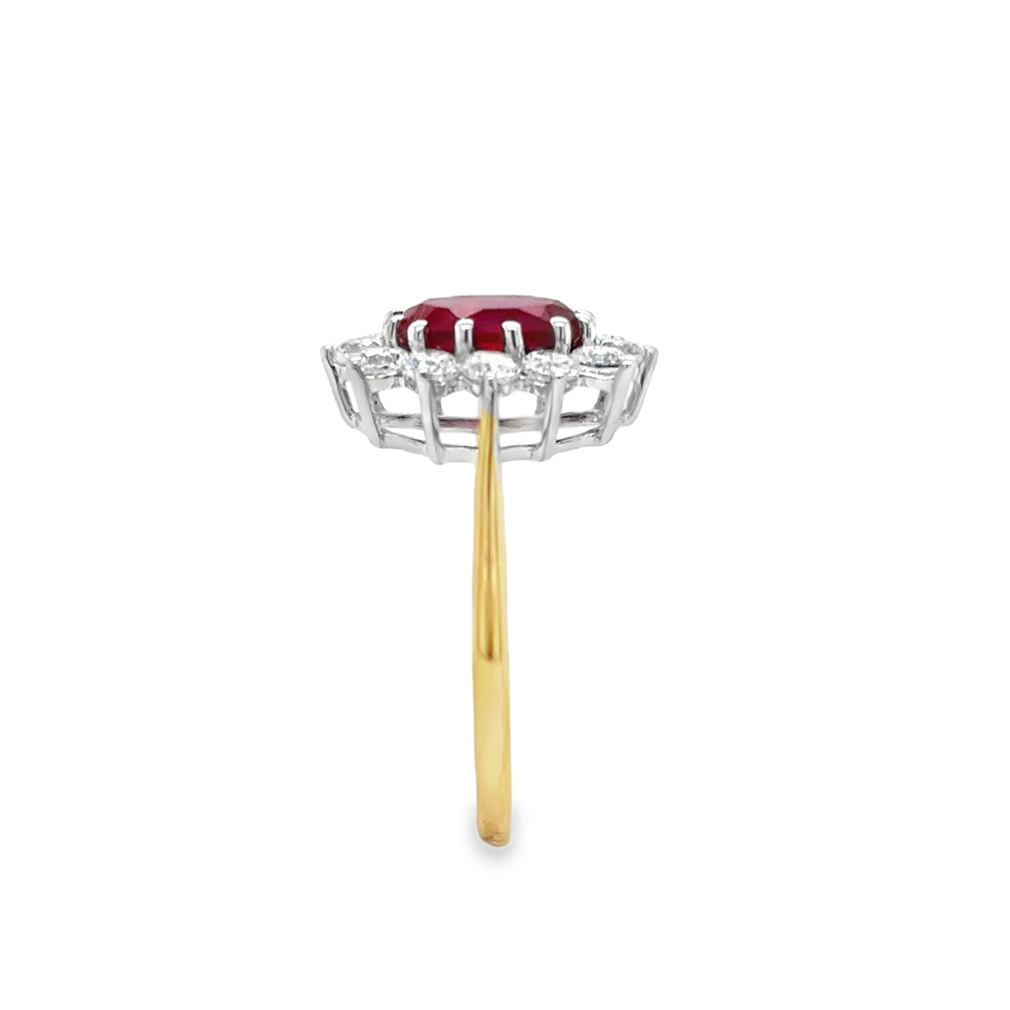 9ct Yellow Gold Created Ruby and CZ Flower Cluster Ring