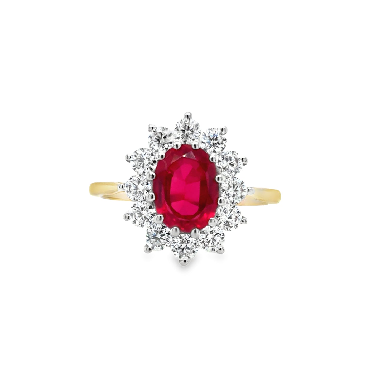 9ct Yellow Gold Created Ruby and CZ Flower Cluster Ring