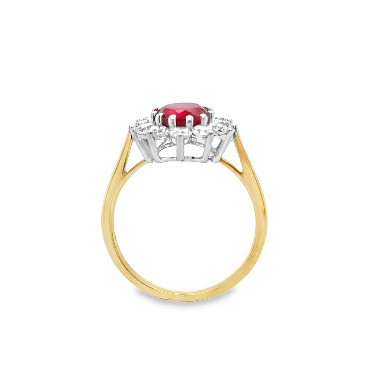 9ct Yellow Gold Created Ruby and CZ Flower Cluster Ring