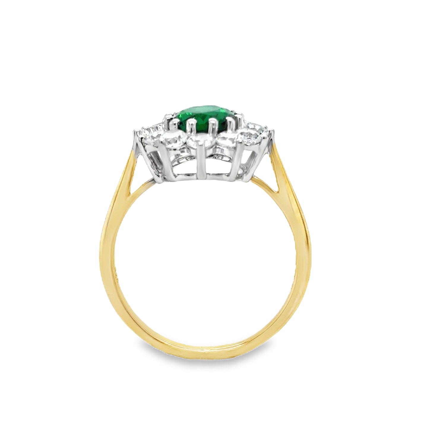 9ct Yellow Gold Synthetic Emerald and CZ Flower Cluster Ring