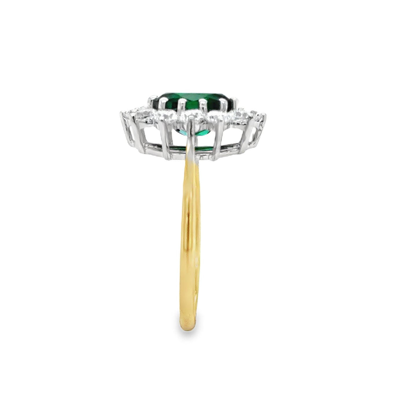 9ct Yellow Gold Synthetic Emerald and CZ Flower Cluster Ring