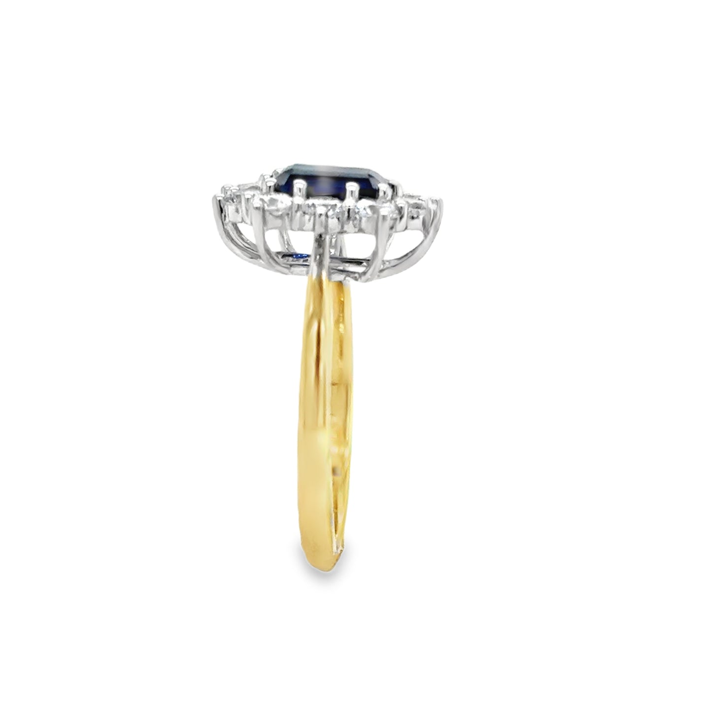 9ct Yellow Gold Emerald cut Created Sapphire and Cz Flower Cluster Ring