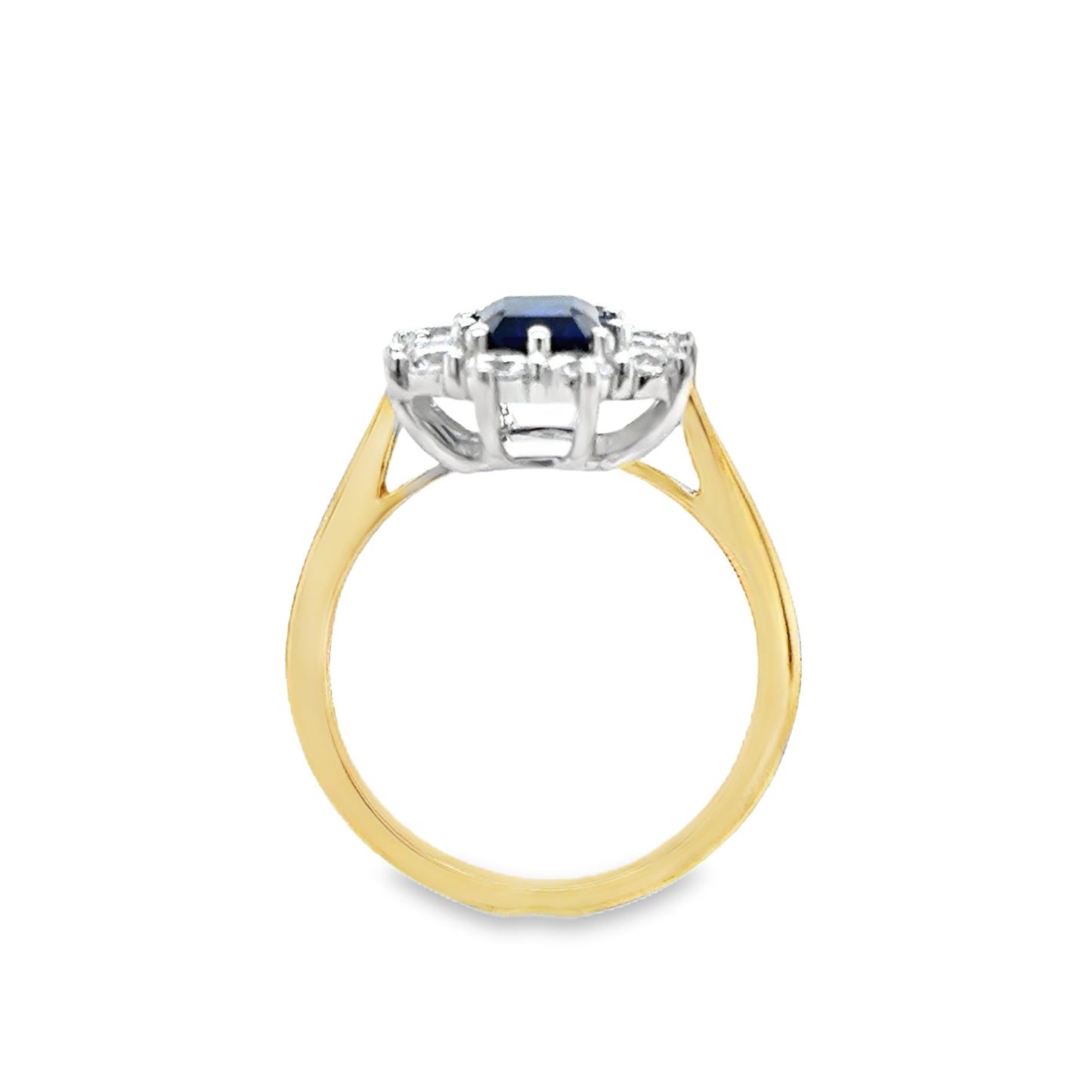 9ct Yellow Gold Emerald cut Created Sapphire and Cz Flower Cluster Ring