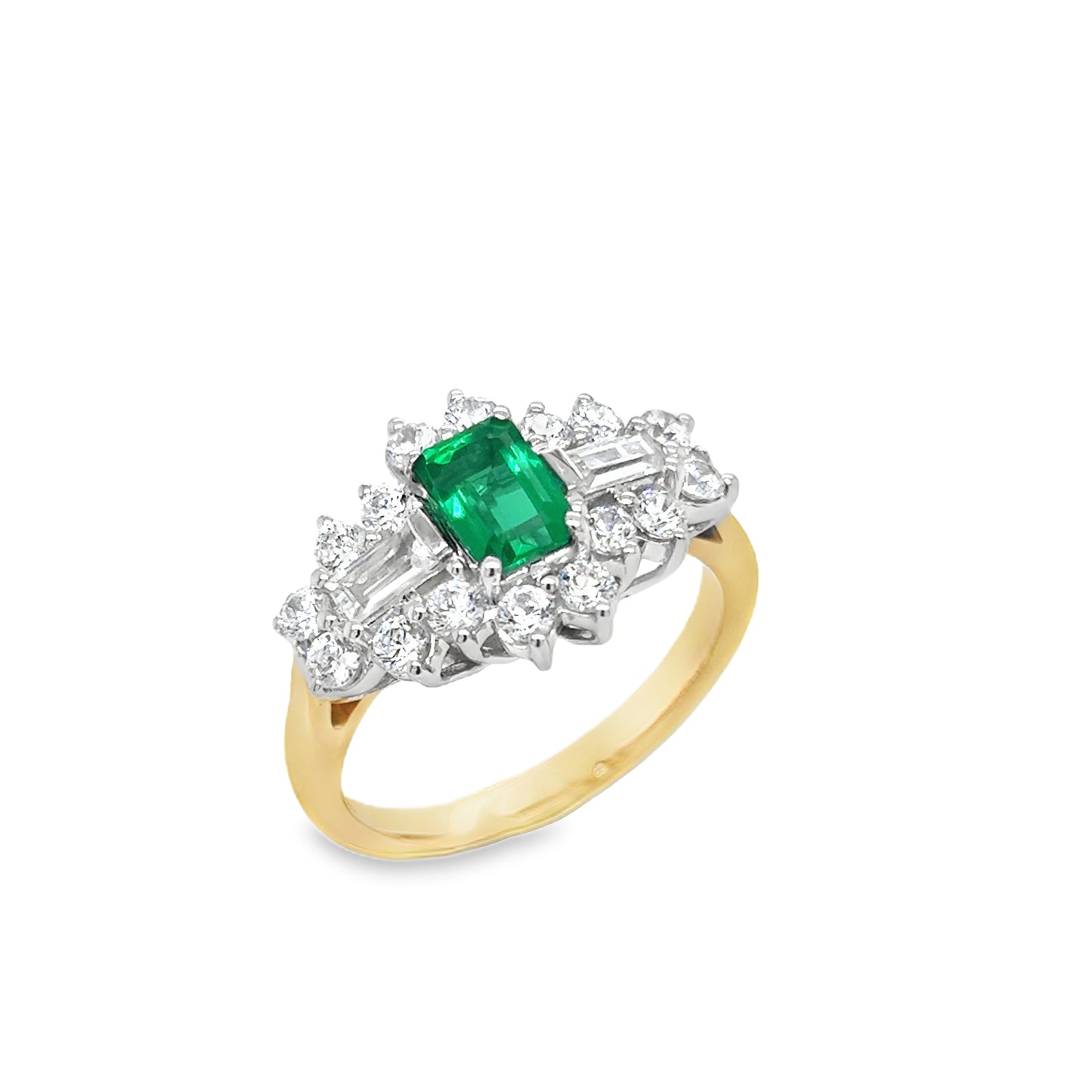 9ct Yellow Gold Oval Created Emerald and Baguette Cut CZ Cluster Ring