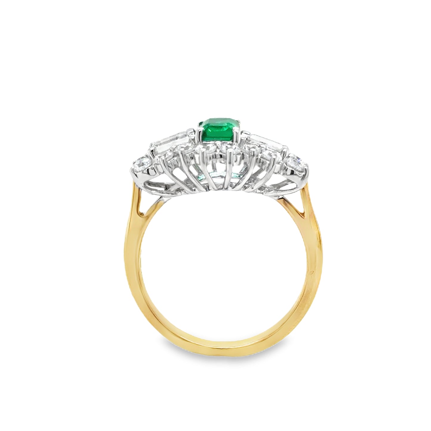 9ct Yellow Gold Oval Created Emerald and Baguette Cut CZ Cluster Ring
