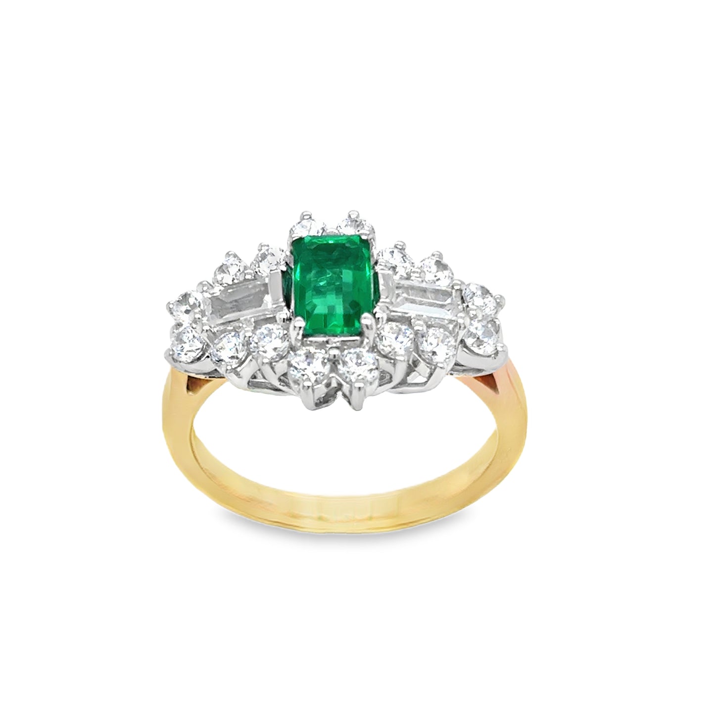 9ct Yellow Gold Oval Created Emerald and Baguette Cut CZ Cluster Ring