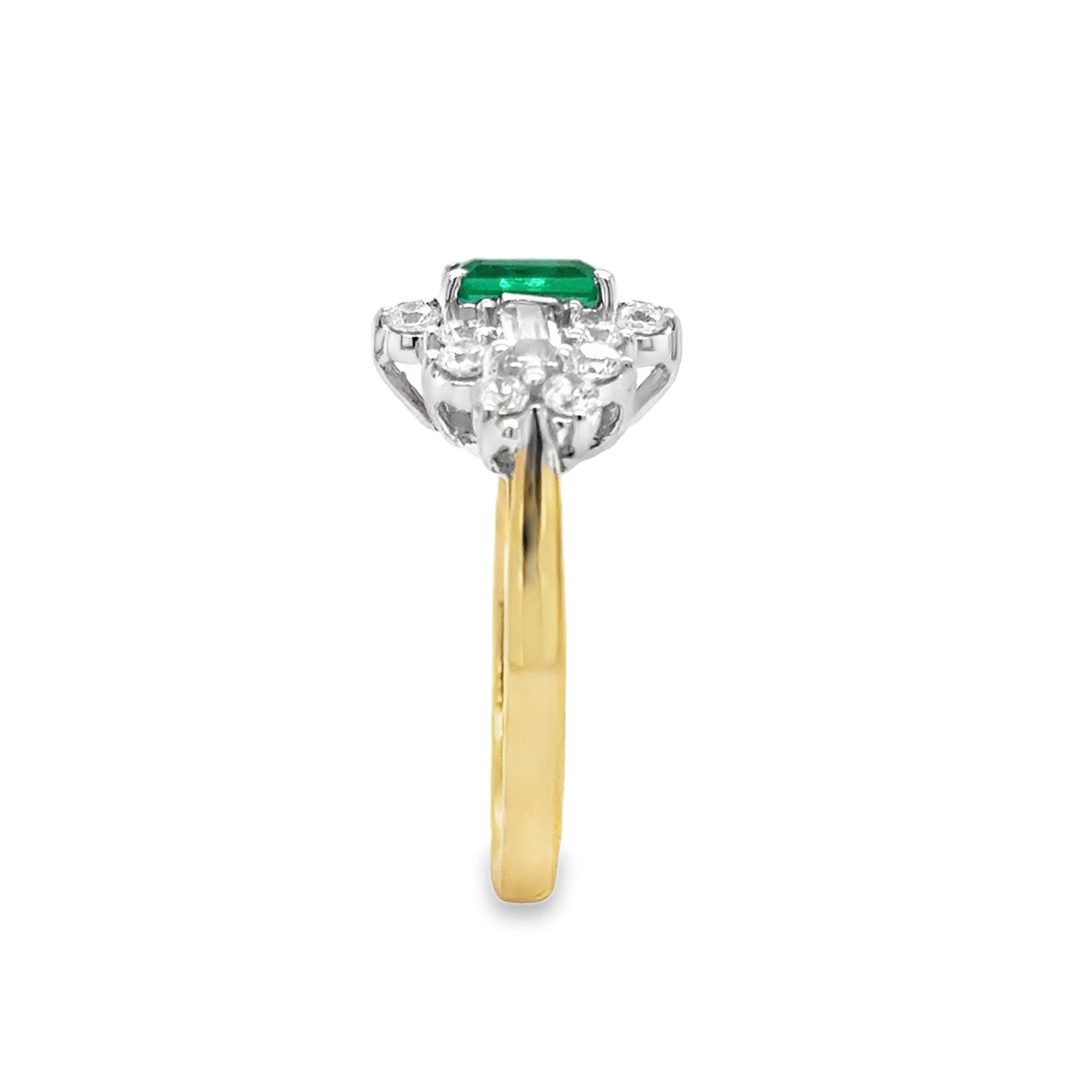 9ct Yellow Gold Oval Created Emerald and Baguette Cut CZ Cluster Ring