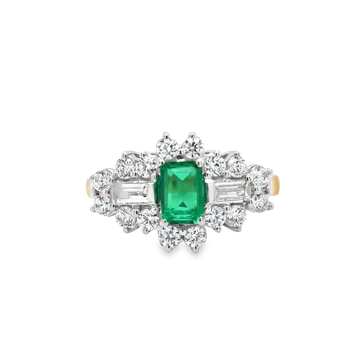 9ct Yellow Gold Oval Created Emerald and Baguette Cut CZ Cluster Ring