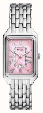 Ladies Stainless Steel Fossil Raquel Sqaure Pink Face Watch