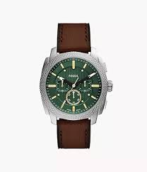 Gents Fossil Machine Green Dial Chronograph With Brown Strap