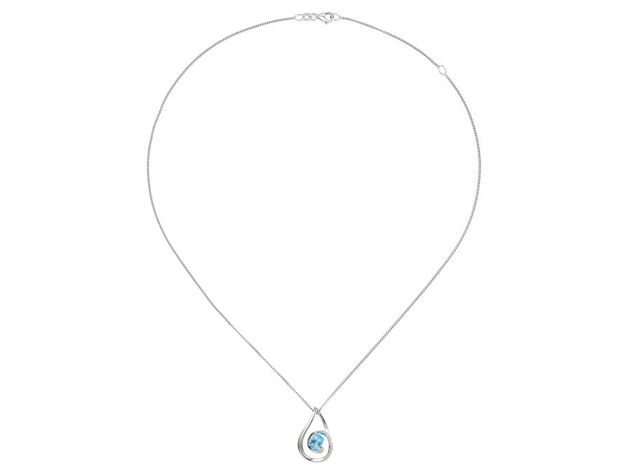 Sterling Silver CZ and Blue Topaz Open Tear Swirl Necklet