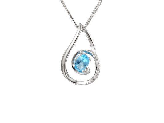 Sterling Silver CZ and Blue Topaz Open Tear Swirl Necklet