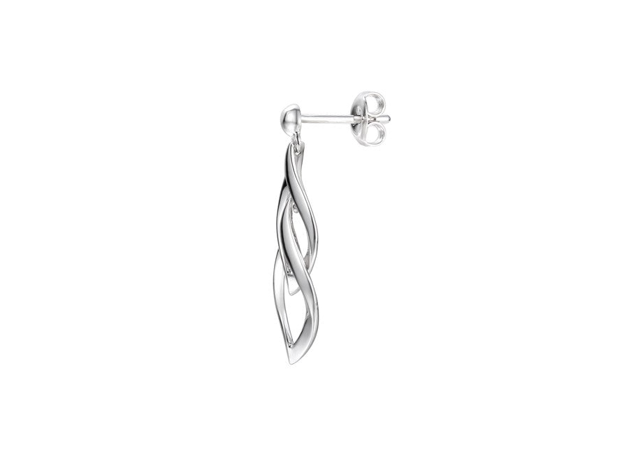 Sterling Silver Long Swirl Drop Earrings