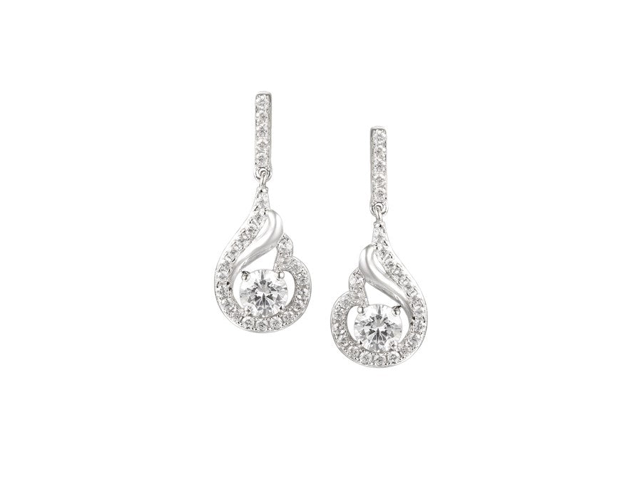 Sterling Silver CZ Swirl Drop Earrings