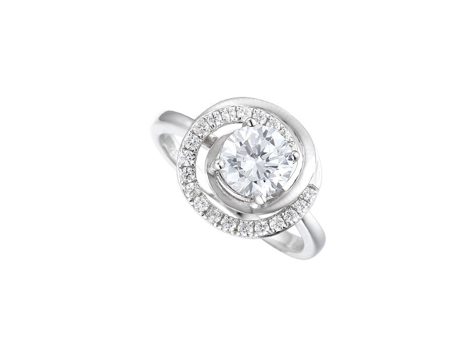 Sterling Silver CZ Solitaire Swirl Ring