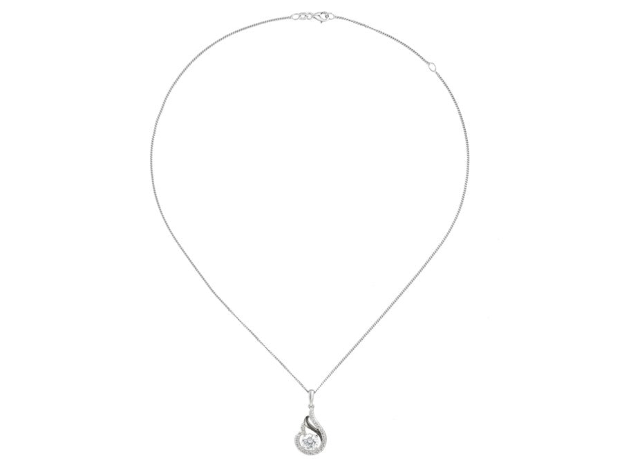 Sterling Silver CZ Solitaire Swirl Necklet