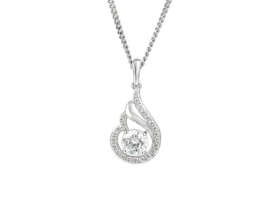 Sterling Silver CZ Solitaire Swirl Necklet