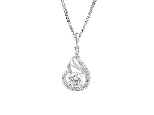 Sterling Silver CZ Solitaire Swirl Necklet