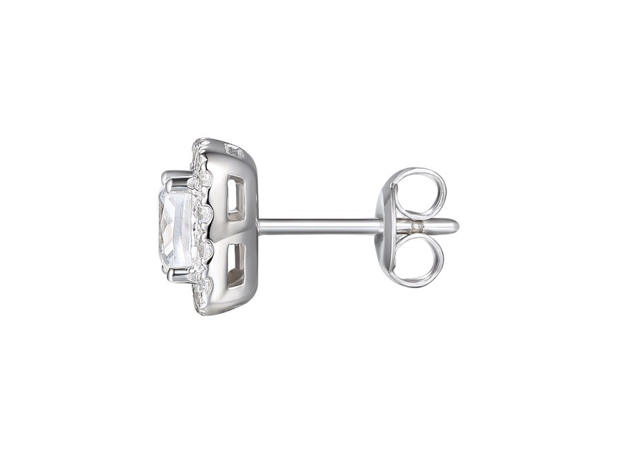 Sterling Silver Cushion Cut CZ Cluster Stud Earrings