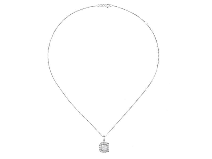 Sterling Silver Cushion Cut CZ Cluster Necklet