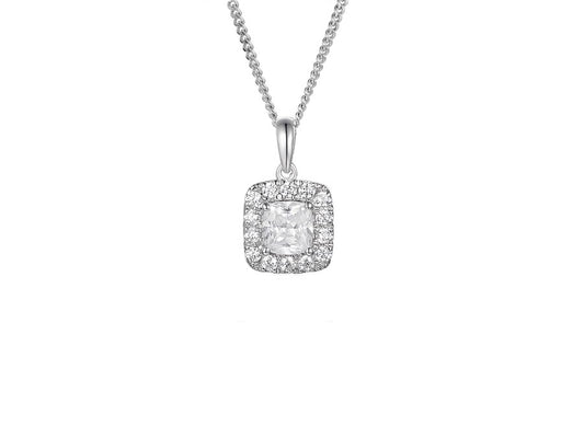 Sterling Silver Cushion Cut CZ Cluster Necklet