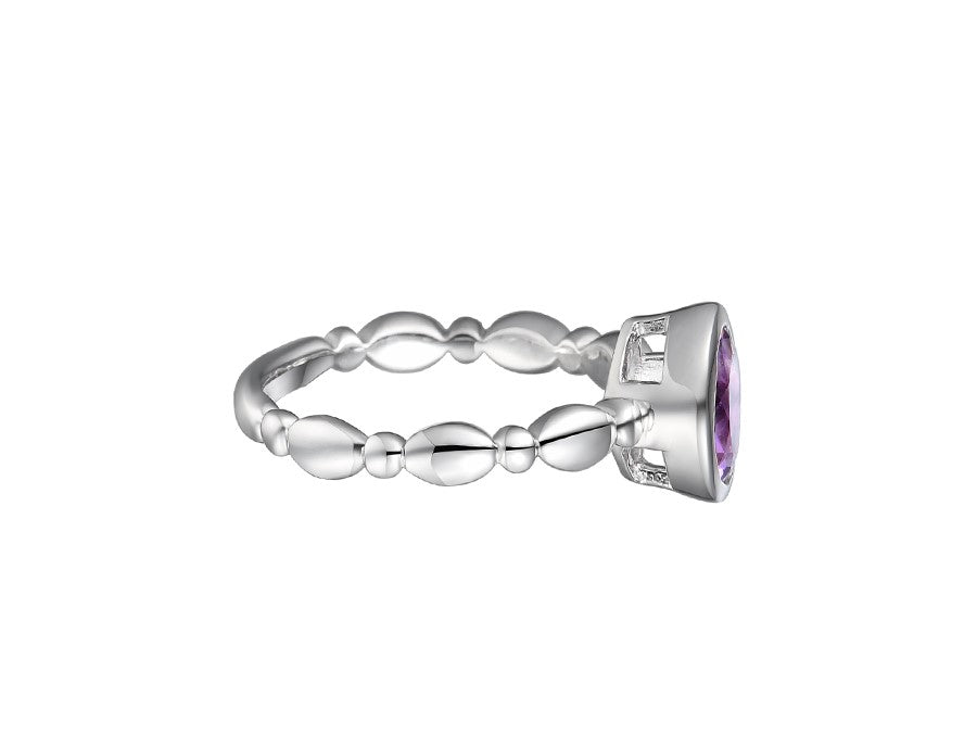 Sterling Silver Rubover Set Round Solitaire Amethyst Ring