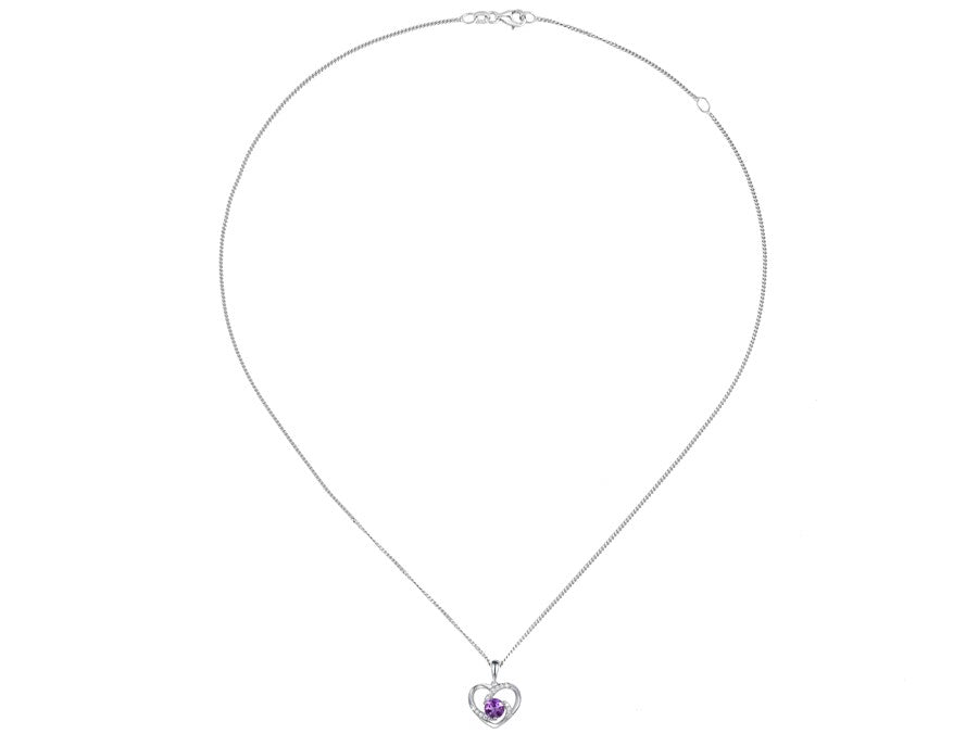 Sterling Silver Open CZ Heart Pendant with Amethyst Centre