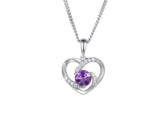 Sterling Silver Open CZ Heart Pendant with Amethyst Centre