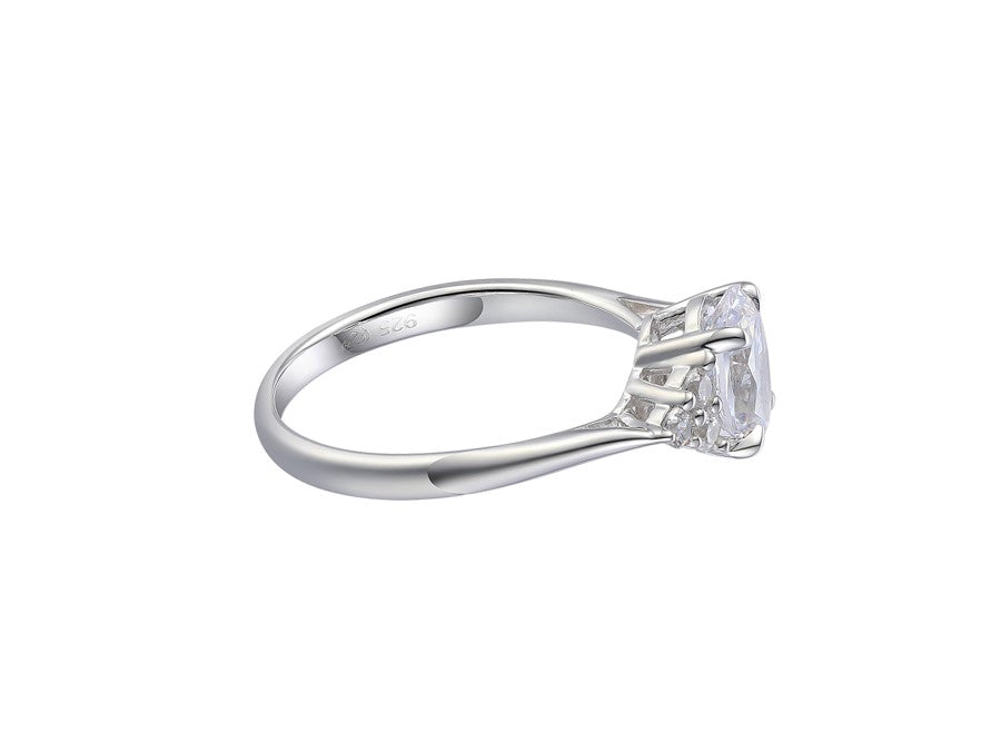 Sterling Silver Oval Solitaire CZ Ring with Fancy CZ Shoulders
