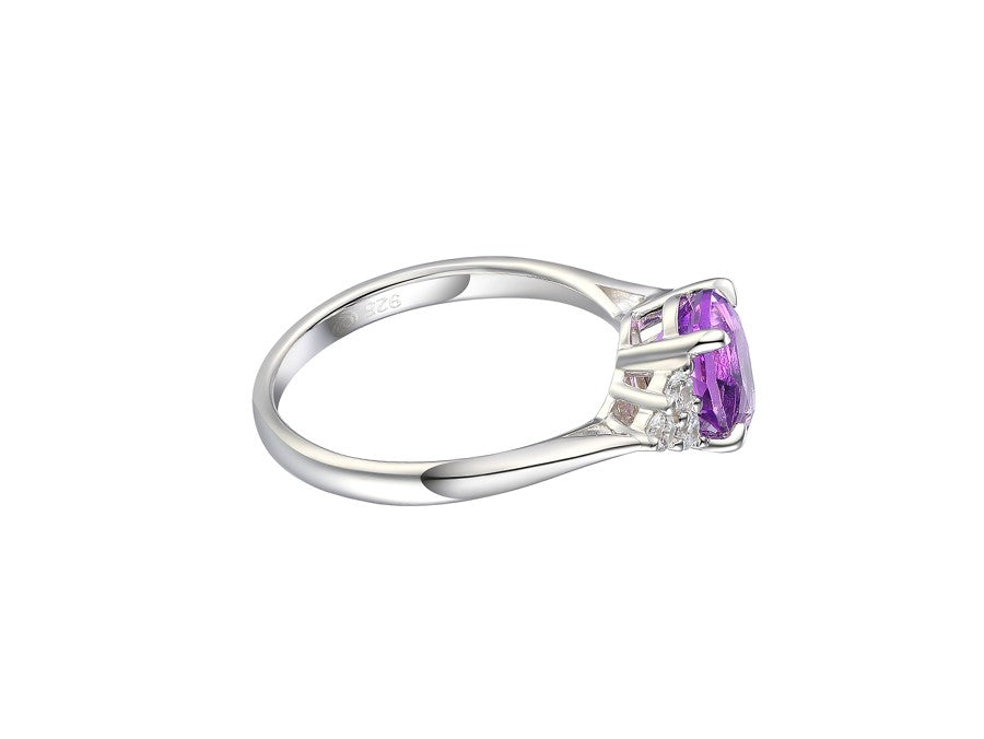 Sterling Silver Oval Amethyst Solitaire Ring with Fancy CZ Shoulders