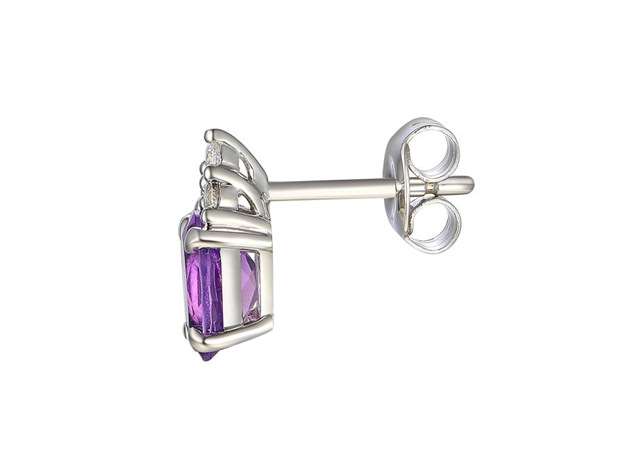 Sterling Silver Oval Amethyst Stud Earrings with CZ Detail