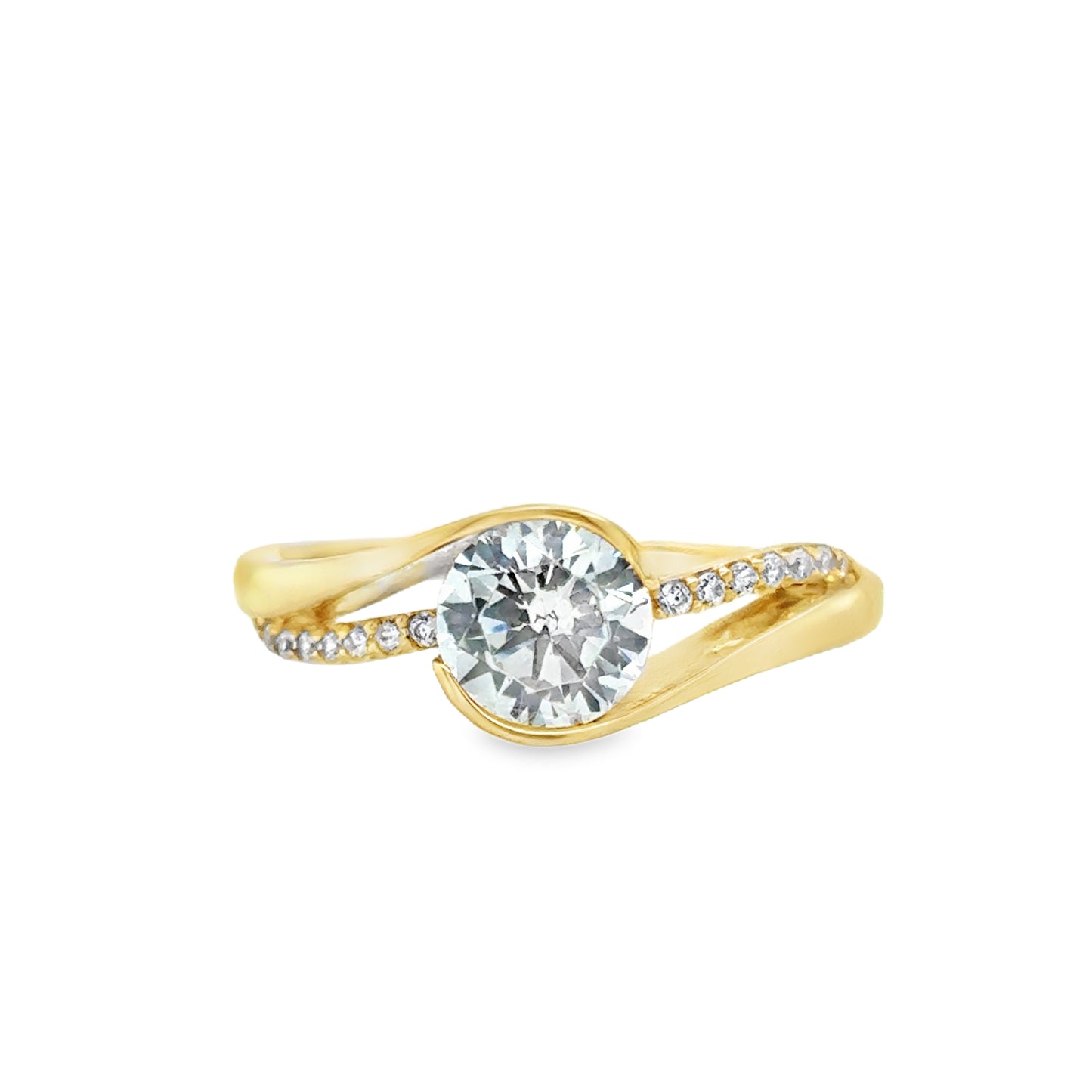 9ct Cubic Zirconia Solitaire Twist Ring With Open Stone Set Shoulders