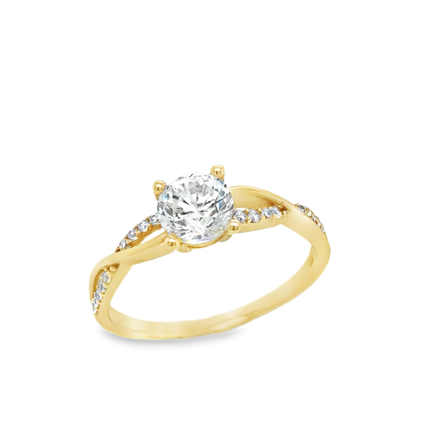 9ct Cubic Zirconia Solitaire Twist Ring With Open Stone Set Shoulders