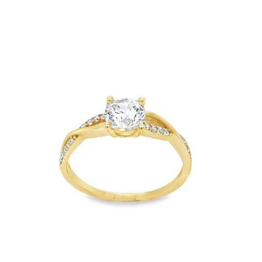 9ct Cubic Zirconia Solitaire Twist Ring With Open Stone Set Shoulders