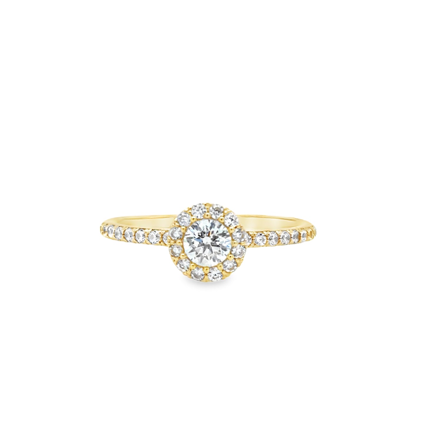 9ct Cubic Zirconia Round Halo Ring With Stone Set Shoulders
