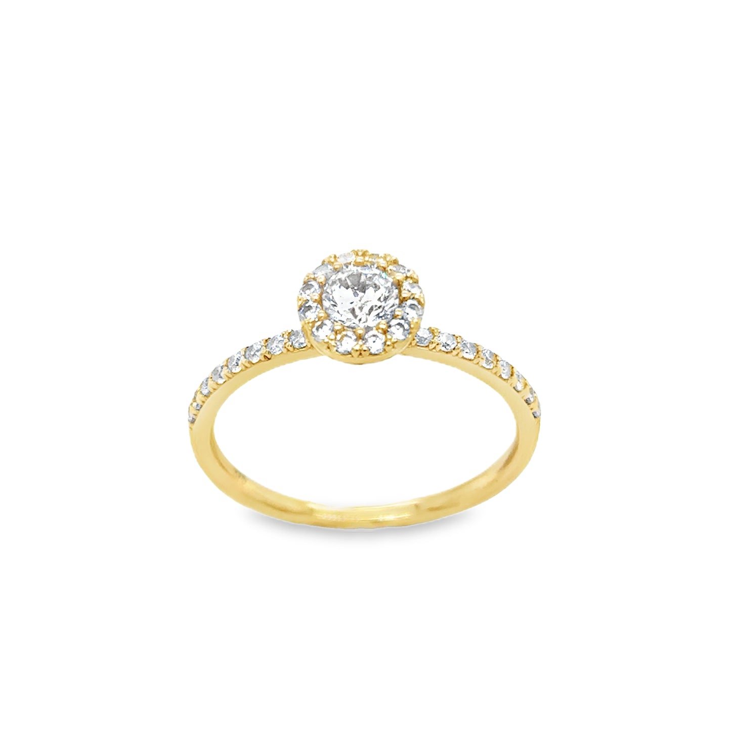 9ct Cubic Zirconia Round Halo Ring With Stone Set Shoulders