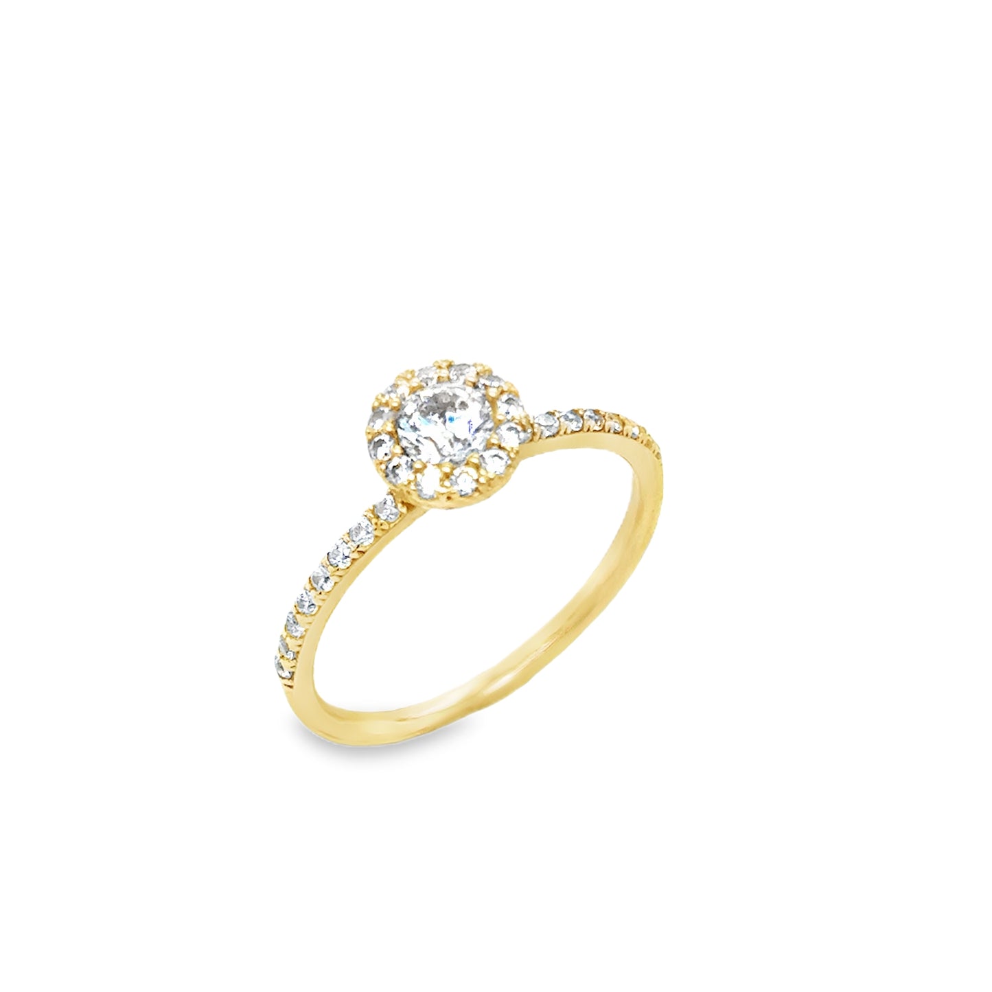 9ct Cubic Zirconia Round Halo Ring With Stone Set Shoulders