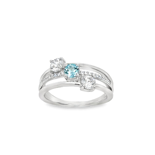 Sterling silver Open Three Row Blue Topaz and CZ Ring